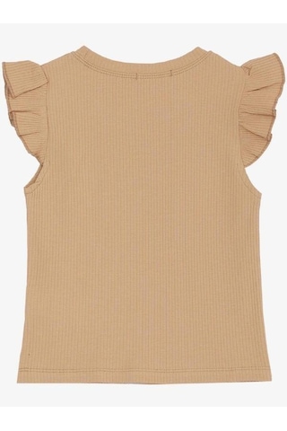 Breeze Kız Çocuk Kolları Fırfırlı Zincirli Kaşkorse T-shirt-14036 Bej
