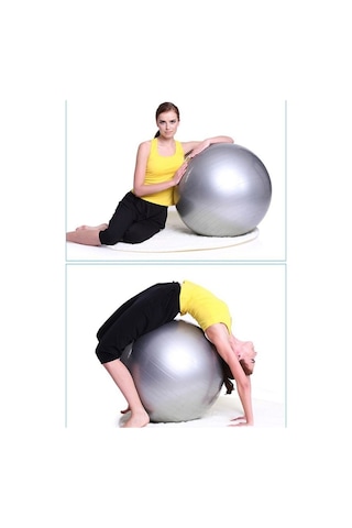 Gri Pilates Topu - Pompa 65 Cm Yoga Topu Spor Salonu Denge Topu Dayanıklı Fitness Top