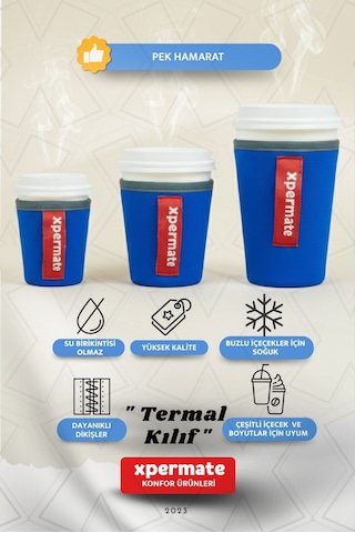 Xpermate Termal İçecek Kılıfı Sıcak & Soğuk Tutan Kahve Termal Kılıf 0,47l Mavi