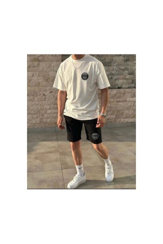 Oversize Geniş Kalıp Tshirt Ve Penye Şort Yazlık Takım Beyaz