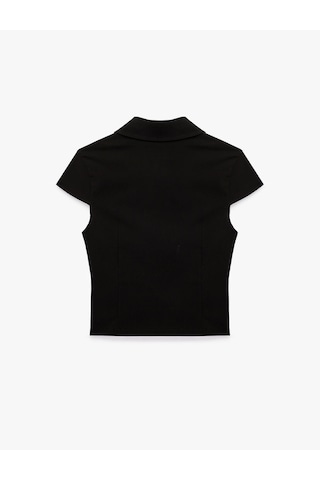 Koton Kısa Kollu Klasik Yaka Fermuarlı Slim Fit Crop Korse Bluz Siyah 7wal60048ıw