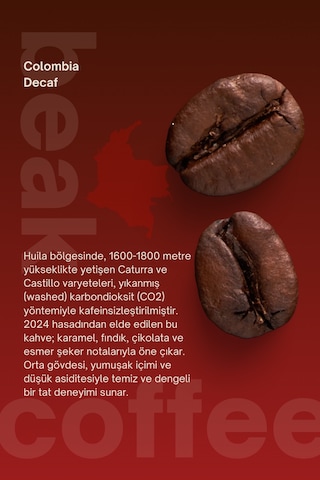 Colombia Decaf Çekirdek Kahve 250 Gr , %100 Arabica Çekirdek Kahve