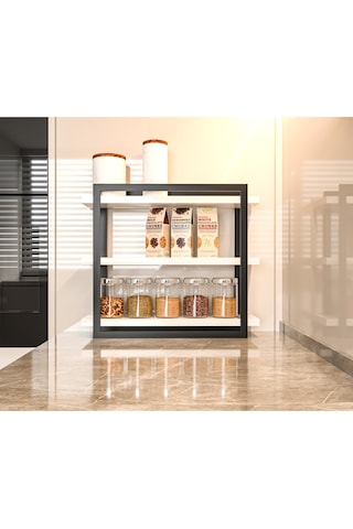 Alpa Ev Mobilya 3 Katlı Metal Çerçeveli Mutfak Organizer Baharatlık, Kahve Köşesi, Tezgah Düzenleyici. Beyaz