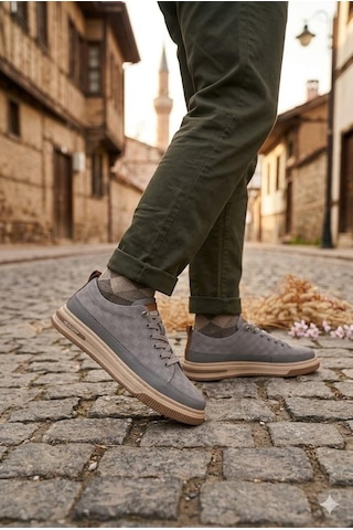 Pepita E385 Rahat Hafif Keten Özel Tasarım Spor Sneaker Erkek Ayakkabı Gri