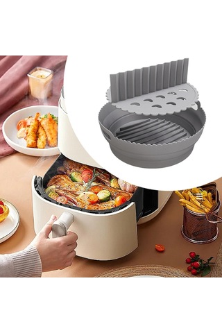 Homyl Katlanabilir Silikon Hava Fritöz Astarı Yedek Yuvarlak Bölücülü Gri