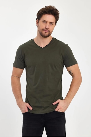 Erkek Compact Penye V Yaka T-shirt Haki