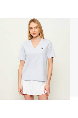 Lacoste V Yaka Organik Pamuk Bayan T-shirt Açık Mavi