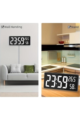 Artfulabode Büyük Dijital Saat Nem Ve Sıcaklık Göstergesi 12/24h Masa/duvar Modu Beyaz 14,3 İnç Beyaz - Siyah