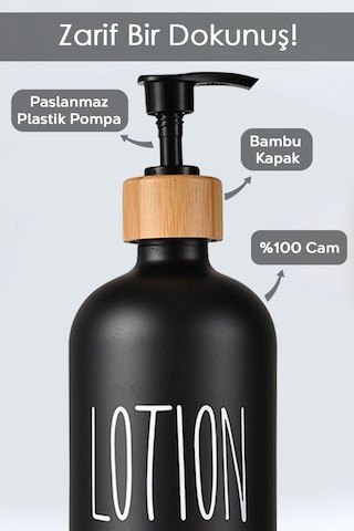 1 Adet Banyo Sıvı Sabunluk - Cam Losyon Şampuan Şişesi 500 Ml - Siyah