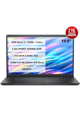 Dell Pro 15 Essential PV15255 R5-7520U 8 GB 512 GB SSD 15.6" FHD Ubuntu Dizüstü Bilgisayar
