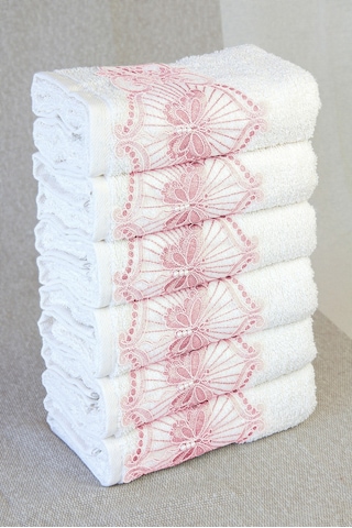 %100 Pamuklu, Hediyelik, Mevlüt Ve Çeyizlik Lüks Kutulu Pembe Güpürlü 6'lı Havlu Seti Pembe