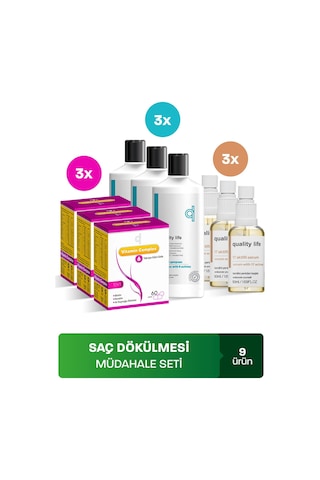 Quality Life Saç Dökülmesine Karşı Şampuan 3 x 300 ML + Saç Vitamini 3 x 60 Tablet + Serum 3 x 50 ML