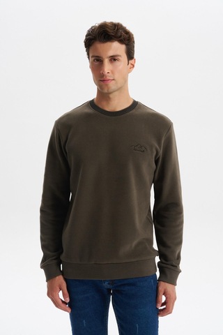 AR-MA Arma Erkek Regular Fit Örme Selanik Sweatshirt %65 Pamuk %35 Polyester, Karbon Fırçalı, Basic Bisiklet Yaka K30124698902 Haki