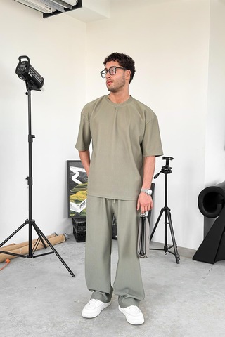 Haki Fitilli Oversize Tişört Haki