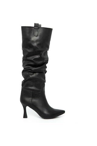 Ventes Bilek Büzgülü İnce Topuklu Kadın Çizme 5038511-z Siyah Cilt