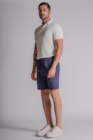 Braccas Erkek Yandan Cepli Beli Lastikli Keten Dokulu Relaxed Fit Jogger Şort Lacivert Lacivert