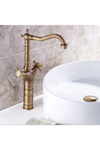 İsaoğlu Yapı Antik Gold Çanak Lavabo Bataryası Country Tasarım Lavabo Bataryası Çanak Musluğu Mat Gold Gold