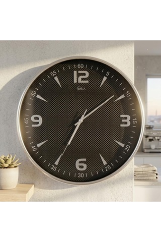 Yuvarlak Duvar Saati, Siyah, Gümüş Çerçeve, 41 Cm, Modern Tasarım, Salon İçin Çok Renkli