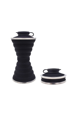 Mufunye Sıcak-soguk Dayanıklı Silikon Katlanabilir Bardak, Dış Mekan Sporları İçin Taşınabilir, Örtülü 401-500ml, Siyah Plastik - Hediye İçme Kâsesi Siyah