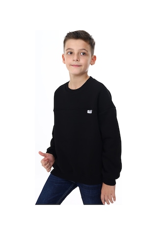 Toontoy Kids Toontoy Erkek Çocuk Relax Fit Bisiklet Yaka Düşük Omuz Baskılı Parçalı Sweatshirt - 2 İplik Siyah
