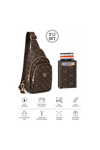 Newish Polo Kadın Deri Monogram Desenli Çapraz Bel Göğüs Ve Omuz Çantası New218 Kahverengi-kahverengi 78359922