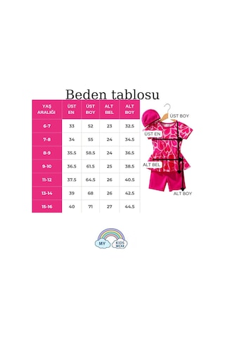 Üç Parça Kız Çocuk Boneli Mayo Koyu Pembe