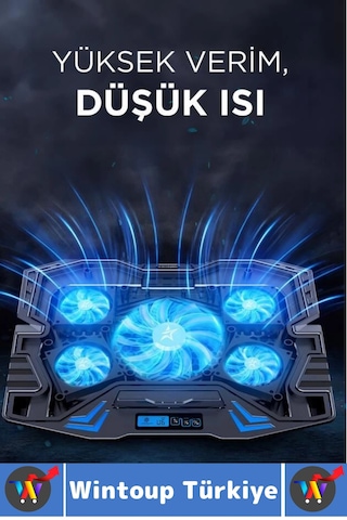 Premium Süper Güçlü 5 Fan Notebook Dizüstü Bilgisayar Rgb Işıklı Ayarlanabilir Laptop Soğutucu Fan