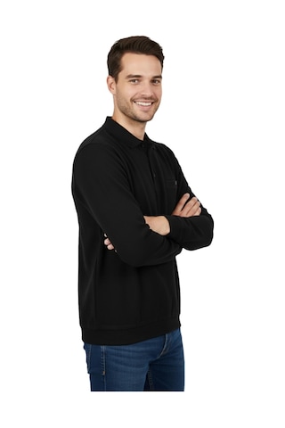 Dynamo Erkek Büyük Beden Polo Yaka Cepli Selanik Sweatshirt Bgl-st04925 Siyah