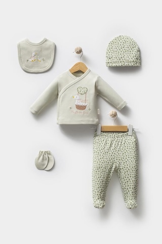 Bebitof %100 Pamuk Sevimli Ördek Desenli 5 Parça Yenidoğan Hastane Çıkışı Zıbın Seti Bbtf.ysl.20219 Yeşil