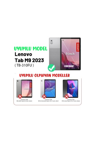 Lenovo Tab M9 Tb310fu Zac30136tr Modeli İle Uyumlu 360 Dönerli Tablet Kılıfı + Kalem Arka Kapak