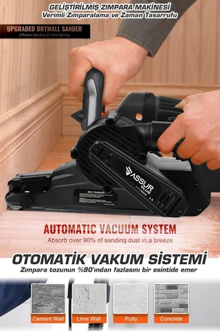 Assur Plus 900W Elektrikli Vakumlu Tozsuz Cila Özellikli Tank Zımpara Makinesi - 2852