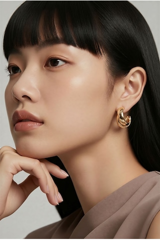 Çelik Gold Renk Asimetrik Halka Model Kadın Küpe