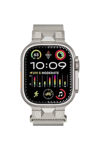 Apple Uyumlu Watch Ultra 49mm Zore Krd-107 Metal Hasır Kordon-gri