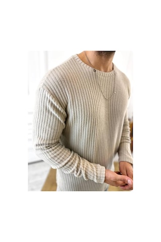 Uzun Kollu Tişört Fitilli Bisiklet Yaka Yumuşak Dokulu Tüylenmez Pamuklu Kazak Sweatshirt Krem