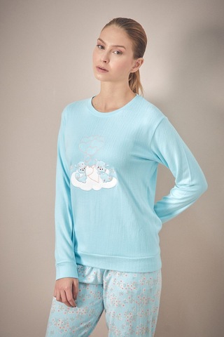 Fullamoda Ayıcık Nakışlı Bisiklet Yaka 2 Li Pijama Takımı 24mıcg631125723-mavi Mavi