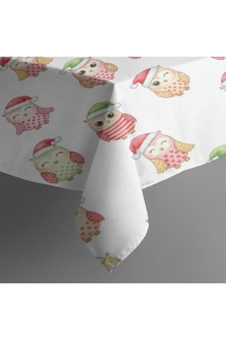 Noel Desenli Dikdörtgen Masa Örtüsü 60x84 İnç, Su Geçirmez Ve Leke Tutmaz Noel Baykuş Baba Noel