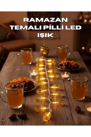 Mey İthalat Ramazan Işıkları Pilli Altın Fener Tasarımlı Dekoratif Led Aydınlatma Çok Renkli