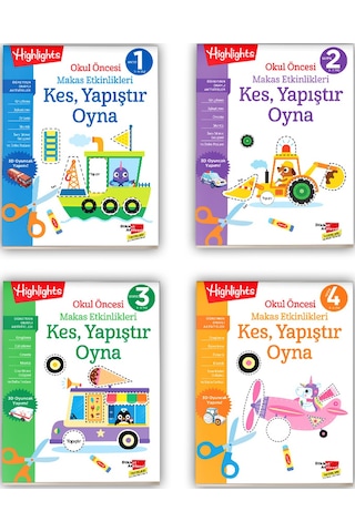 Okul Öncesi Makas Etkinlikleri Kes, Yapıştır, Oyna 4'lü Set