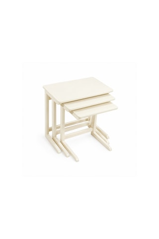 Ganni Home C 3 Lü Zigon Sehpa Seti Krem Krem Gürgen İskeletli, İç İçe Geçebilen Modern C Tasarım