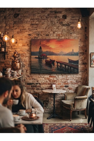 Ortaköy Tablo 60x90 Cm Büyük Boy Kafe Ve Salon Hediyelik Duvar Aksesuarı Siyah