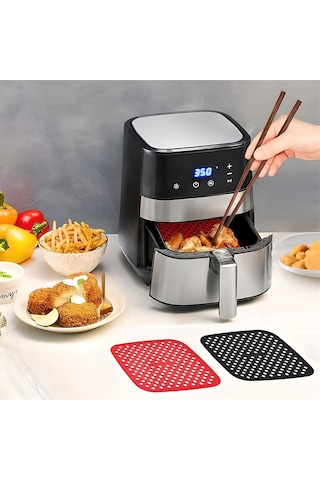 Renkli Isıya Dayanıklı Yıkanılabilir Silikon Fırın Airfryer Kare Model Pişirme Matı 21,5 Cm Kırmızı