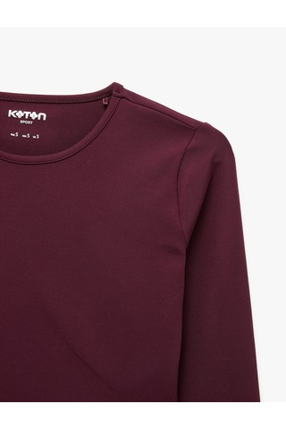 Koton Slim Fit Uzun Kollu Bisiklet Yaka Spor Crop Tişört Bordo 7wak10092nk