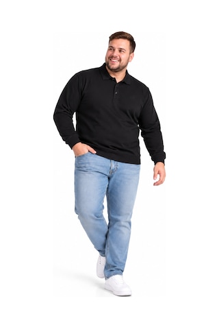 Annex Büyük Beden Polo Yaka Erkek Sweatshirt Siyah