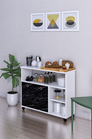 Dolap Taşınabilir Çok Amaçlı 2 Kapaklı Katlı Mutfak Balkon Dolabı Siyah