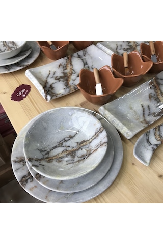 Keramika 18 Parça 6 Kişilik Yemek Takımı Mermer Kera Art