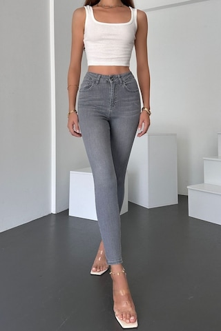 Gri Kadın Skinny Fit Jean Yüksek Bel Likralı Esnek Kot Pantolon Jennie-gri 001