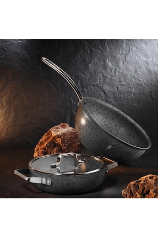 Stone-age 22 Cm Çizilmez Yanmaz Yapışmaz İndüksiyonlu Sahan Gri