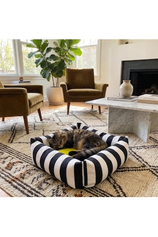 Lüks Kare Zebra Desen Kedi Köpek Yatağı, Sarı