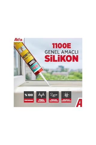Akfix 1100e Genel Amaçlı Silikon Elastik Yapıştırıcı, Banyo Mutfak Cam Montaj Ve İzolasyon İçin Şeffaf Diğer