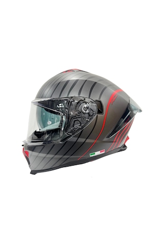 Sway Sw 865 Space Black Red Güneş Gözlüklü Kask Kırmızı - Mat Titanyum